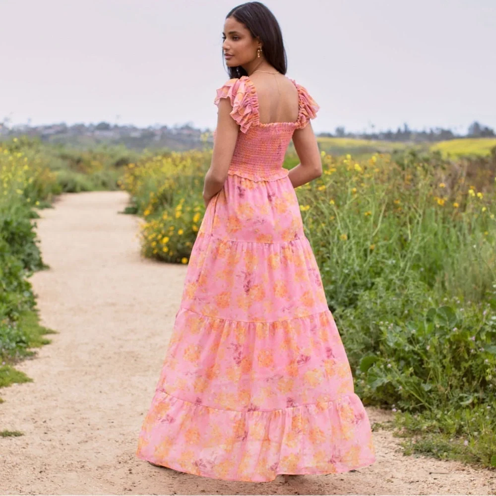 Pinkblush floral chiffon smocked top maxi dress nwot - Picture 3 of 8